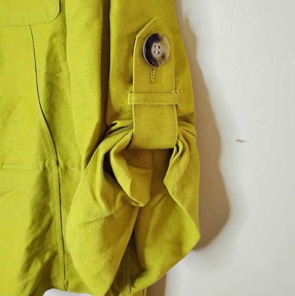 Chaus Linen-Blend Shacket — Chartreuse, Roll-Tab Sleeves, Pockets — 22W - Picture 4 of 8
